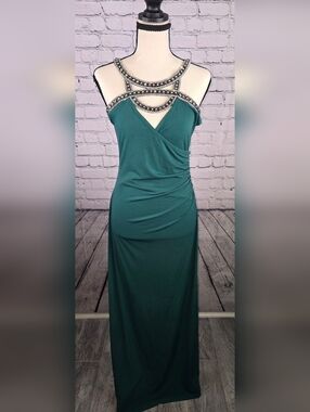Venus Emerald Green Sleeveless Ruched Wrap Maxi Dress